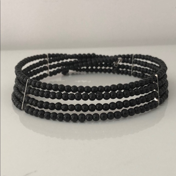CHOKER BLACK BEADED WITH SILVER TONE BARS NWOT - Picture 5 of 7